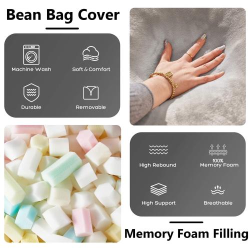 Bean Bag Chair, Memory Foam Filling, Adult and Teen Soft Sofa with Flannel Cover for Living Room, Bedroom, College Dorm - Sonkuki