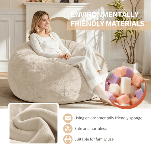Bean Bag Chair, Memory Foam Filling, Adult and Teen Soft Sofa with Flannel Cover for Living Room, Bedroom, College Dorm - Sonkuki