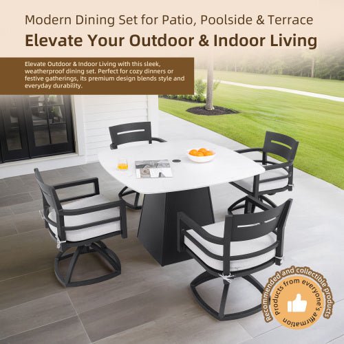 Belmore Pedestal Sintered Stone Swivel Chair 5-Piece Set - Sonkuki