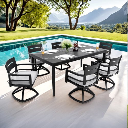 Belmore Sintered Stone Swivel Chair 7-Piece Set - Sonkuki