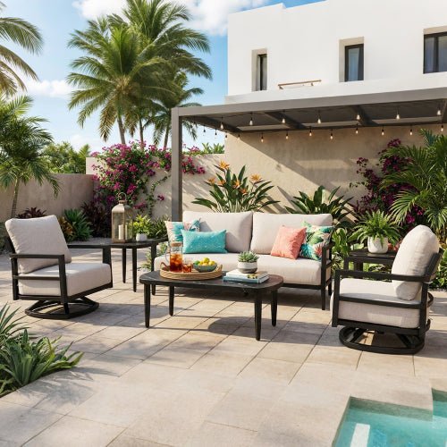 Belmore Swivel Chair and Bench Sofa 6-Piece Set - Sonkuki