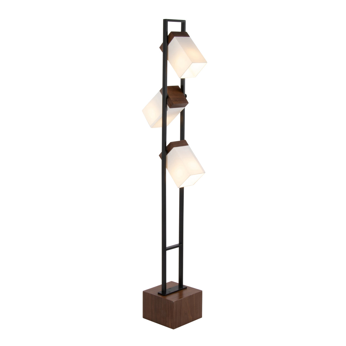 Bento 67" Contemporary Metal Floor Lamp in Black Metal and Walnut Wood with White Shade by LumiSource - Sonkuki