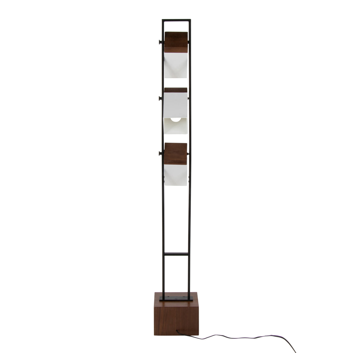 Bento 67" Contemporary Metal Floor Lamp in Black Metal and Walnut Wood with White Shade by LumiSource - Sonkuki