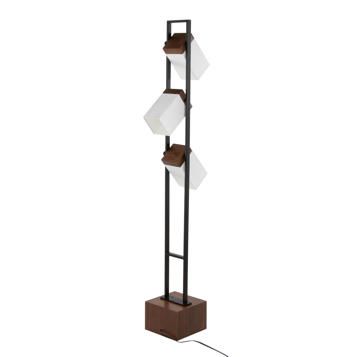 Bento 67" Contemporary Metal Floor Lamp in Black Metal and Walnut Wood with White Shade by LumiSource - Sonkuki