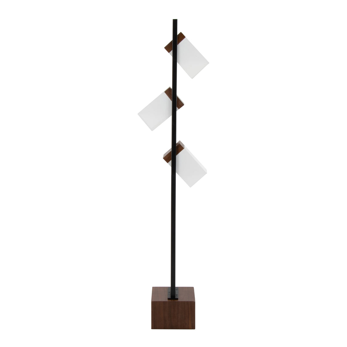 Bento 67" Contemporary Metal Floor Lamp in Black Metal and Walnut Wood with White Shade by LumiSource - Sonkuki