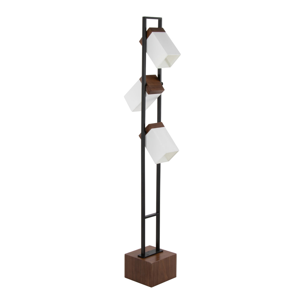 Bento 67" Contemporary Metal Floor Lamp in Black Metal and Walnut Wood with White Shade by LumiSource - Sonkuki
