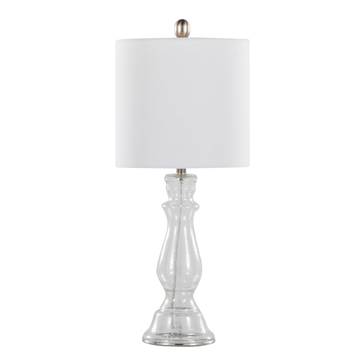Bishop 24" Contemporary Glass Table Lamp in Clear Seeded Glass, Brushed Nickel and White Linen Shade from Grandview Gallery by LumiSource - Set of 2 - Sonkuki