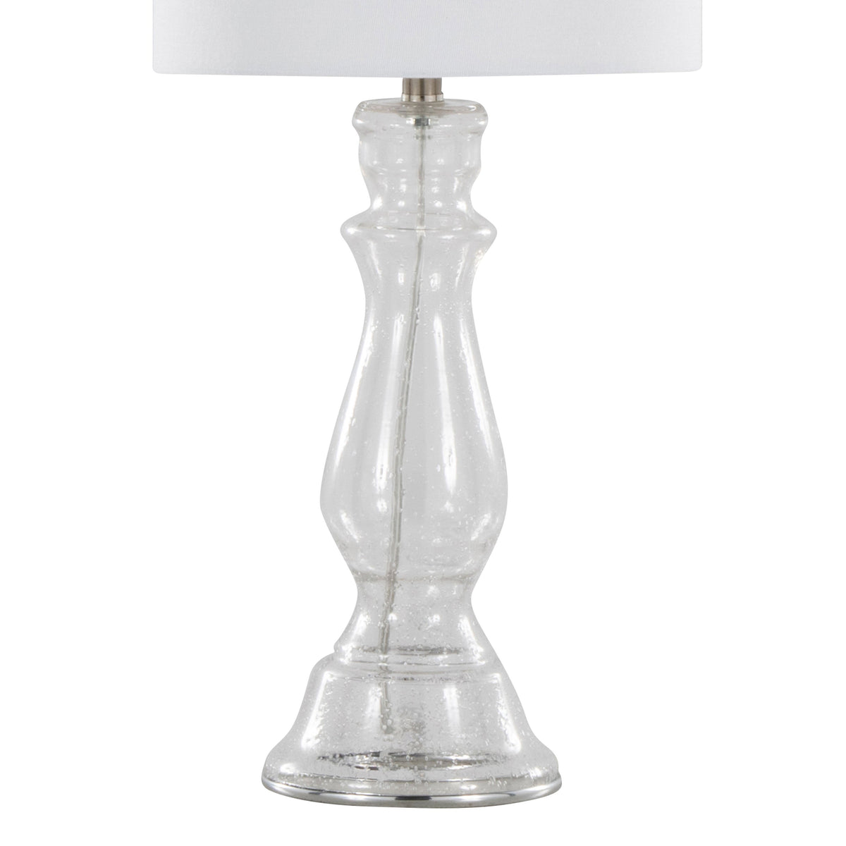 Bishop 24" Contemporary Glass Table Lamp in Clear Seeded Glass, Brushed Nickel and White Linen Shade from Grandview Gallery by LumiSource - Set of 2 - Sonkuki