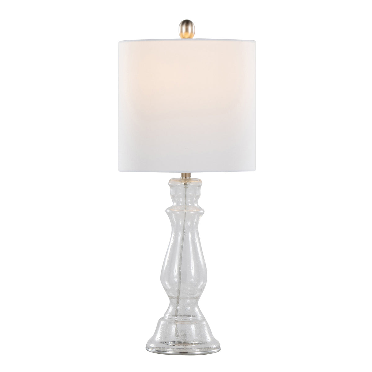 Bishop 24" Contemporary Glass Table Lamp in Clear Seeded Glass, Brushed Nickel and White Linen Shade from Grandview Gallery by LumiSource - Set of 2 - Sonkuki