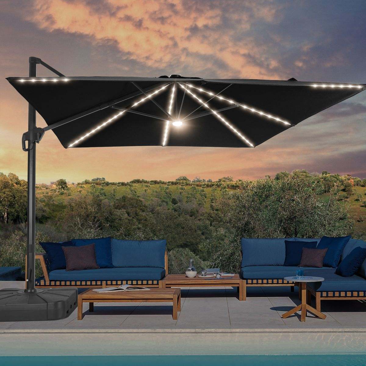 SONKUKI 10x10ft LED Cantilever Umbrella Pro.