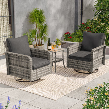 SONKUKI 3 Piece Patio Conversation Sets - Wicker Patio Furniture Sets with Outdoor Swivel Rocker Chairs Outdoor Couch Perfect for Patio Deck Backyard