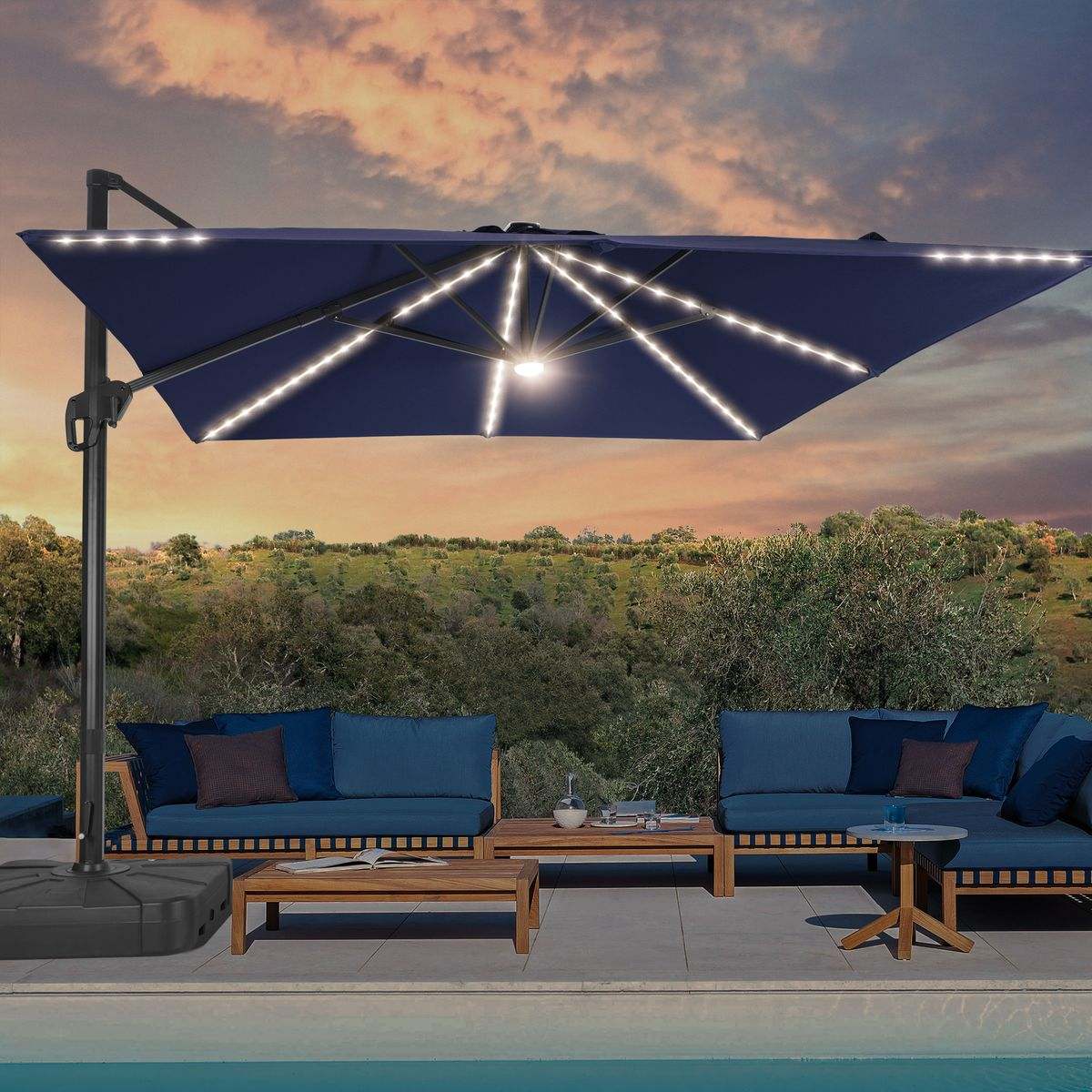 SONKUKI 10x10ft LED Cantilever Umbrella Pro.