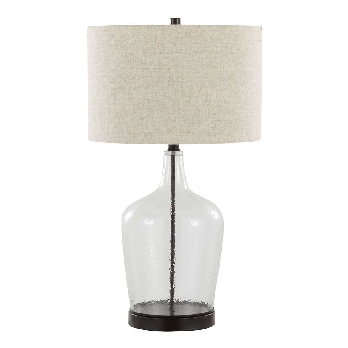 Botella 28" Contemporary Glass Table Lamp in Clear Dimpled Glass and Oil Bronze Metal with Natural Linen Shade and Built-In USB Port from Grandview Gallery by LumiSource - Set of 2 - Sonkuki