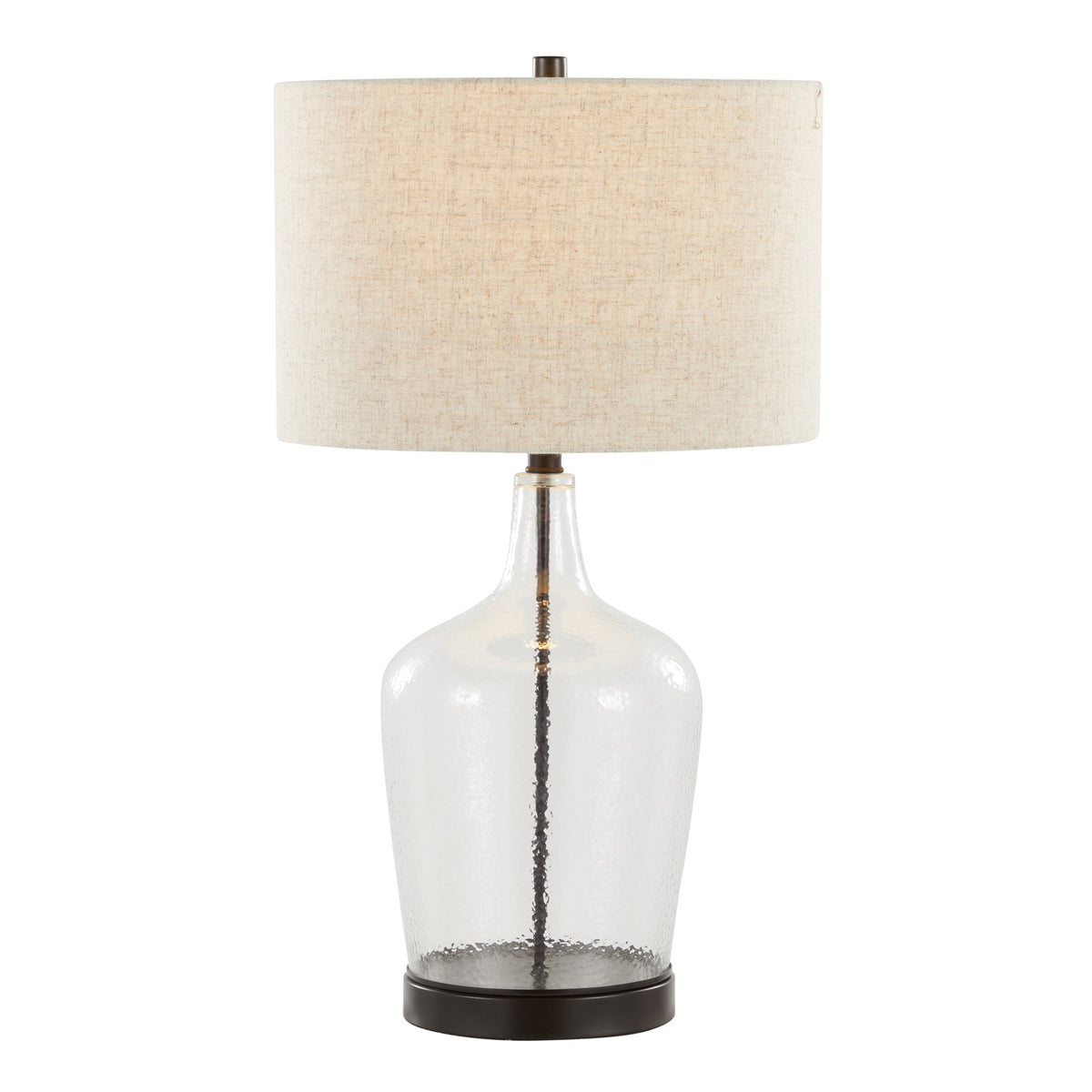 Botella 28" Contemporary Glass Table Lamp in Clear Dimpled Glass and Oil Bronze Metal with Natural Linen Shade and Built-In USB Port from Grandview Gallery by LumiSource - Set of 2 - Sonkuki