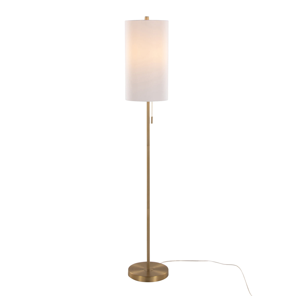 Bounty 62" Contemporary Metal Floor Lamp in Gold Metal with White Linen Shade from Grandview Gallery by LumiSource - Sonkuki