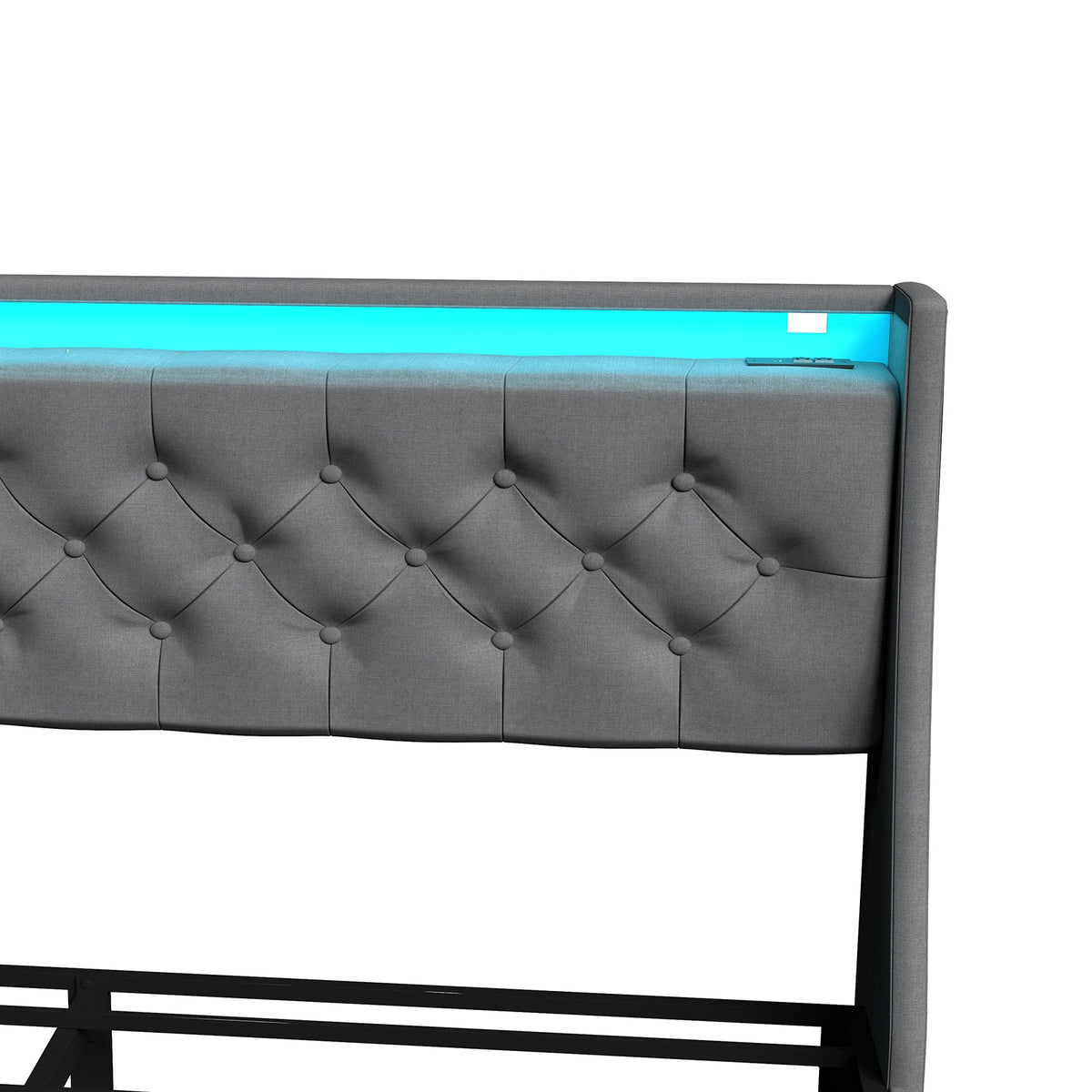 Button-Tufted Upholstered Storage Bed with Drawers, RGB LED Lights and Charging Station - Sonkuki