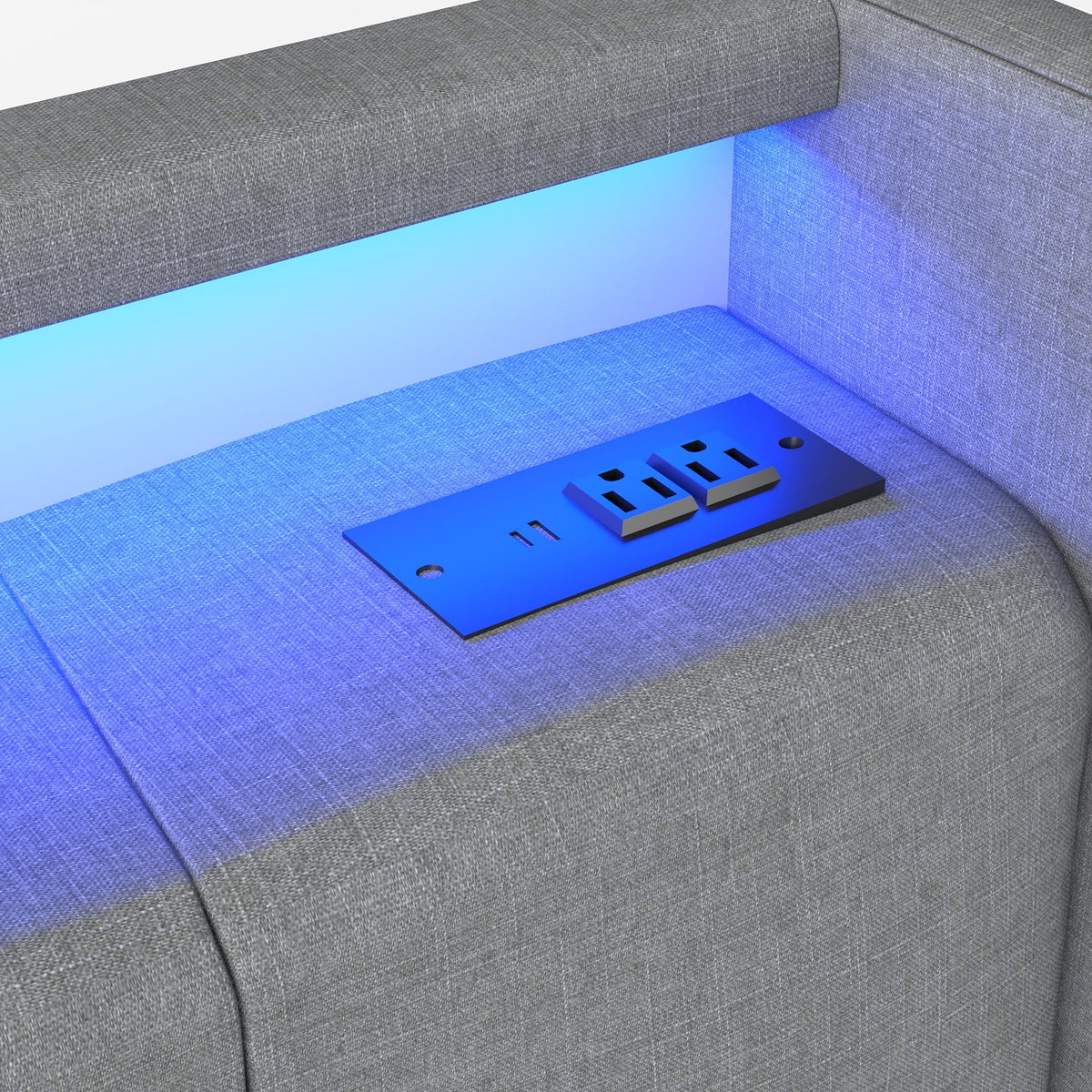 Button-Tufted Upholstered Storage Bed with Drawers, RGB LED Lights and Charging Station - Sonkuki