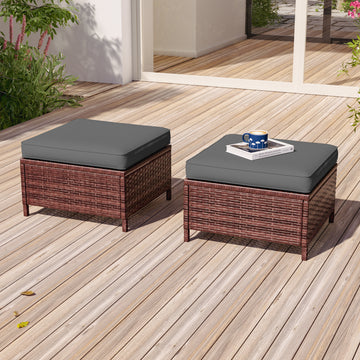 SONKUKI  Outdoor Patio Ottoman PE Rattan Footstool All Weather Outdoor, Wicker Rattan Outdoor Ottomans Footrest Seat with Removable Cushion