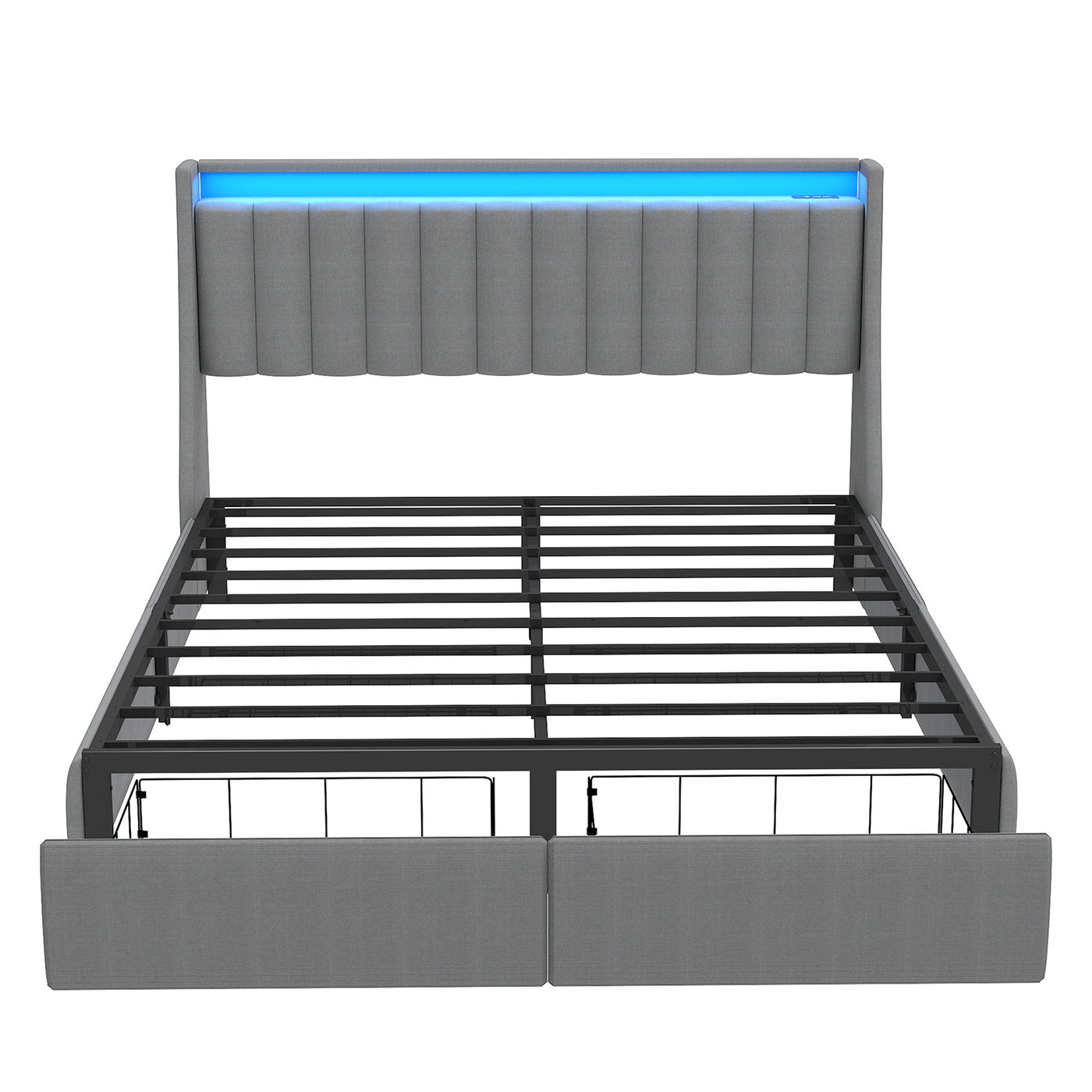 Queen Vertical-Tufted Upholstered Storage Bed with Two Drawers, RGB LED Lights and Charging Station - main product image