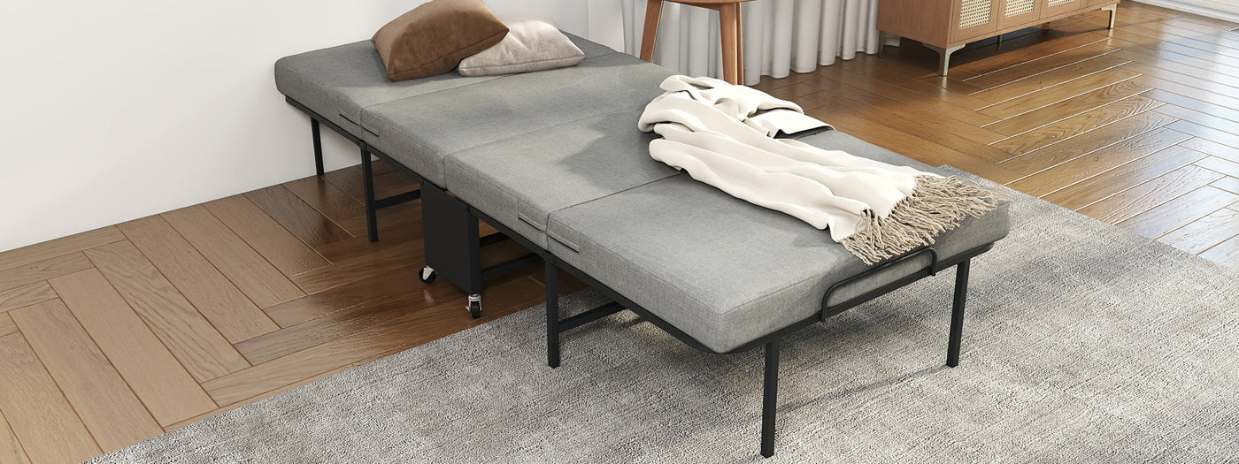 Twin Portable Quad-Fold Guest Bed with Memory Foam Mattress, Dust Cover and Locking Casters - main product image