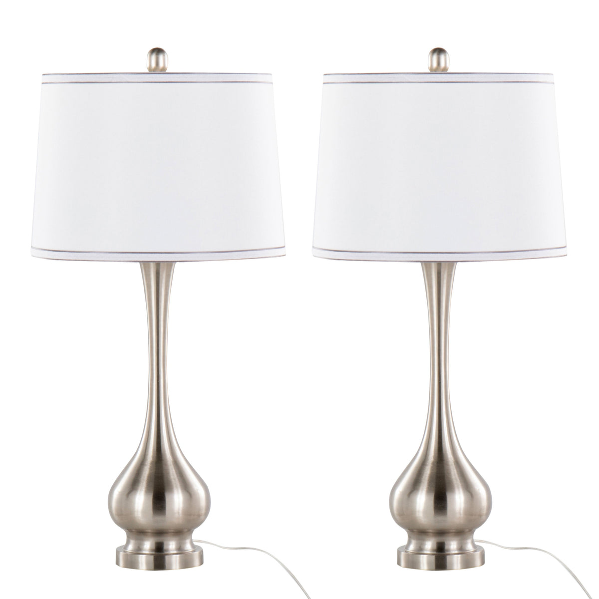 Cairo 28" Contemporary Metal Table Lamp in Brushed Nickel and White Linen Shade with Silver Trim from Grandview Gallery by LumiSource - Set of 2 - Sonkuki