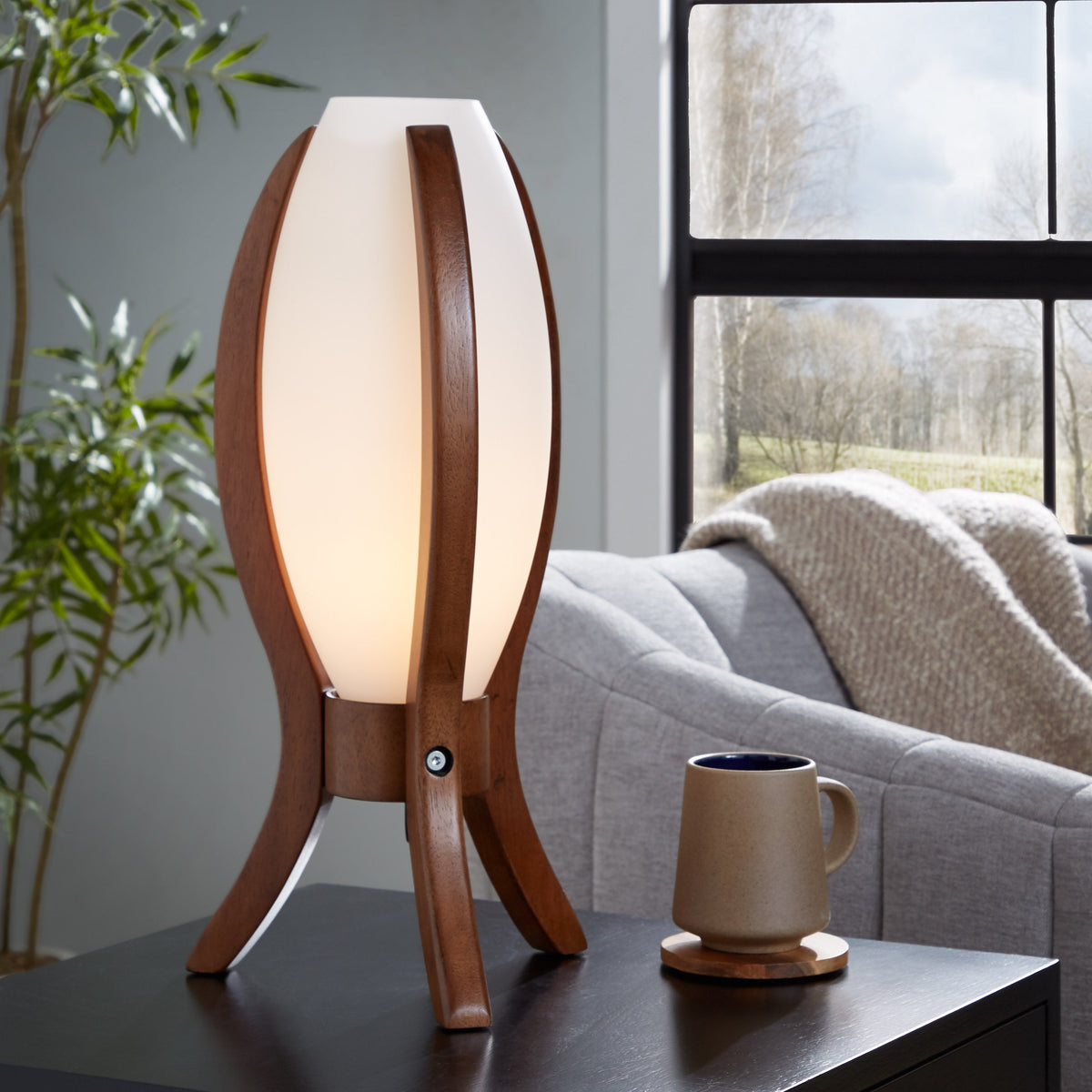 Case Contemporary Desk Lamp with Walnut Wood and Frosted Glass by LumiSource - Sonkuki