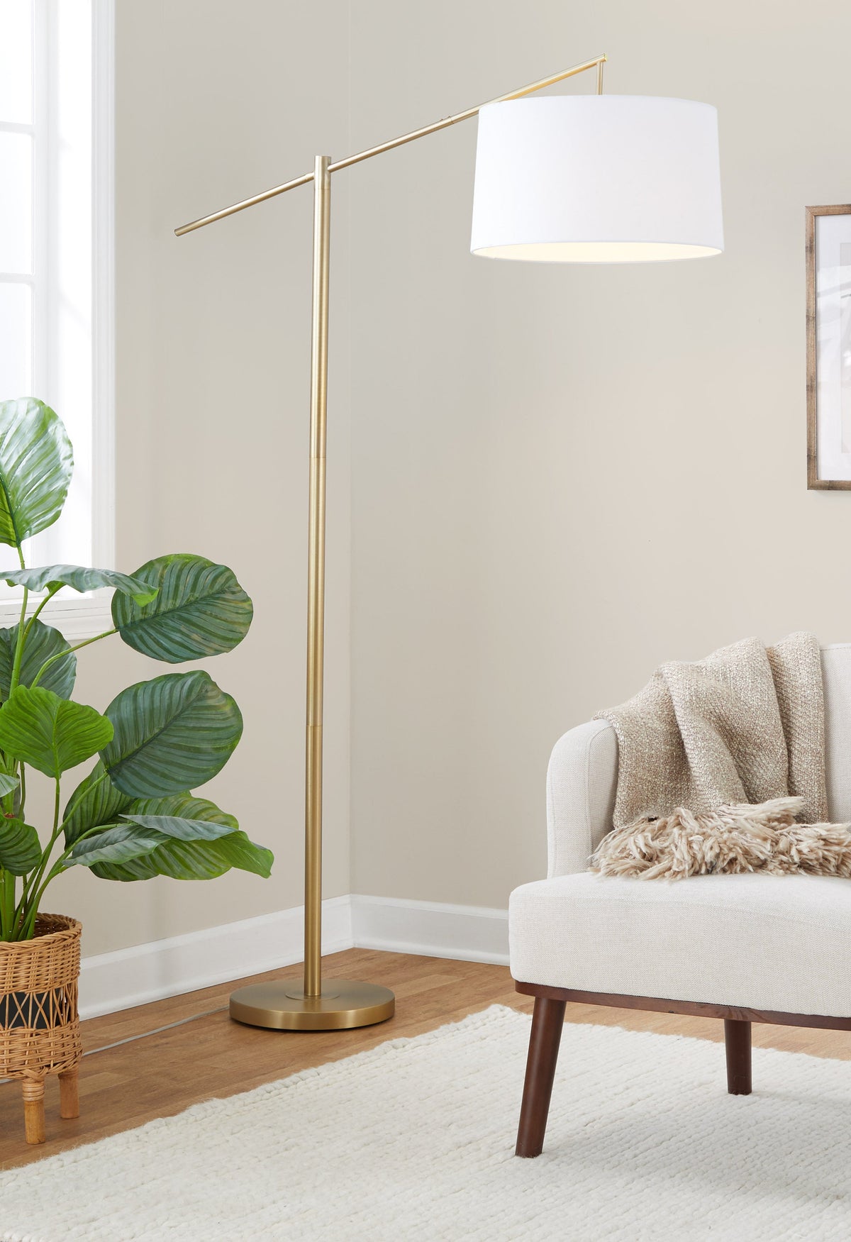 Casper 69" Contemporary Metal Floor Lamp in Gold Metal with Off-White Linen Shade from Grandview Gallery by LumiSource - Sonkuki