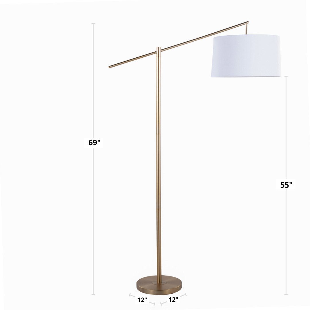 Casper 69" Contemporary Metal Floor Lamp in Gold Metal with Off-White Linen Shade from Grandview Gallery by LumiSource - Sonkuki