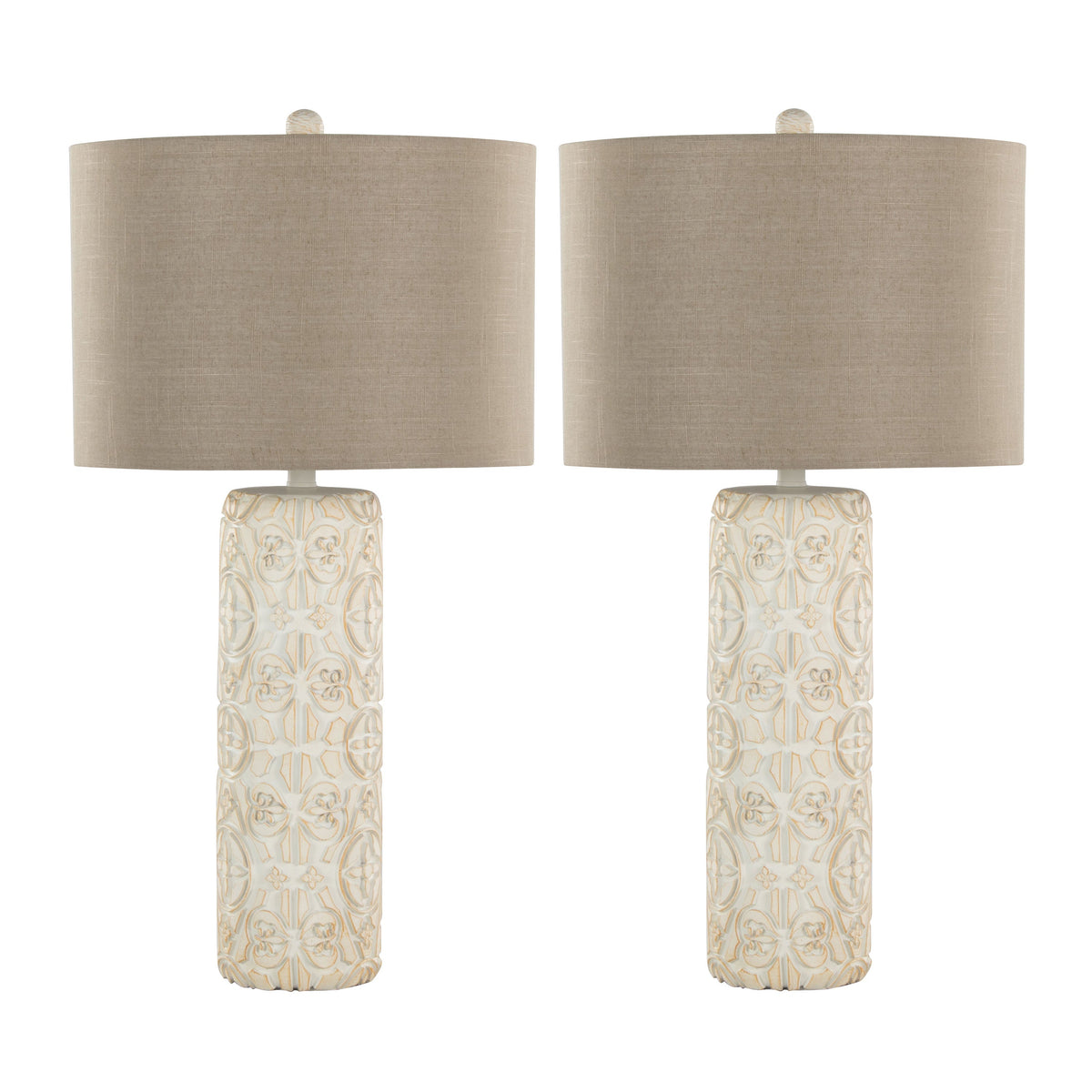 Charlotte 30" Contemporary Polyresin Table Lamp in Brushed Taos Brown Polyresin with Beige Linen Shade from Grandview Gallery by LumiSource - Set of 2 - Sonkuki