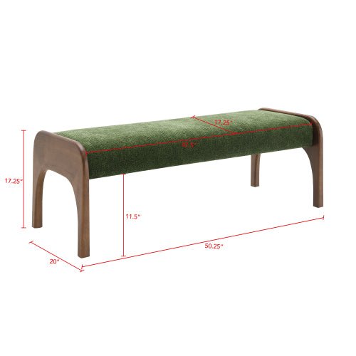 Chenille Bedroom Bench with Sculpted Wood Legs - Sonkuki