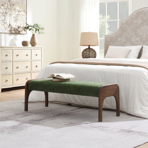 Chenille Bedroom Bench with Sculpted Wood Legs - Sonkuki