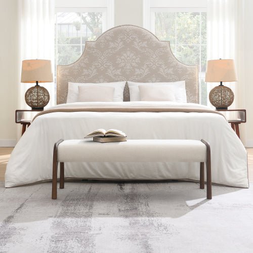 Chenille Bedroom Bench with Sculpted Wood Legs - Sonkuki