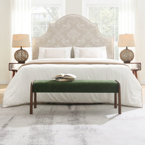 Chenille Bedroom Bench with Sculpted Wood Legs - Sonkuki