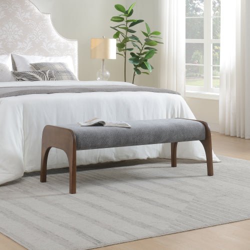 Chenille Bedroom Bench with Sculpted Wood Legs - Sonkuki