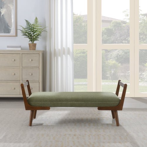 Chenille Bedroom Bench with Solid Wood Legs - Sonkuki