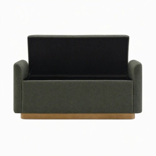 Chenille Storage Ottoman with Faux-Wood Base - Sonkuki