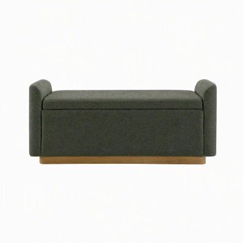 Chenille Storage Ottoman with Faux-Wood Base - Sonkuki