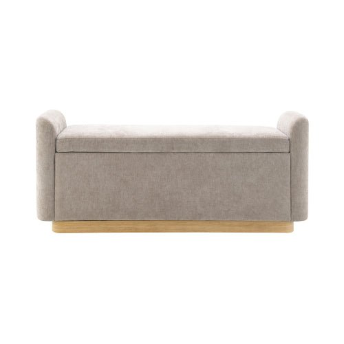 Chenille Storage Ottoman with Faux-Wood Base - Sonkuki