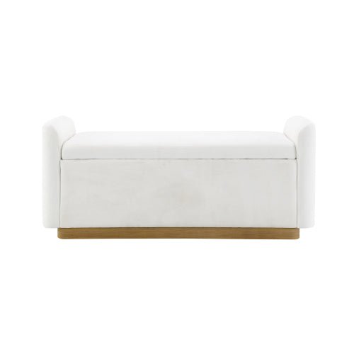 Chenille Storage Ottoman with Faux-Wood Base - Sonkuki
