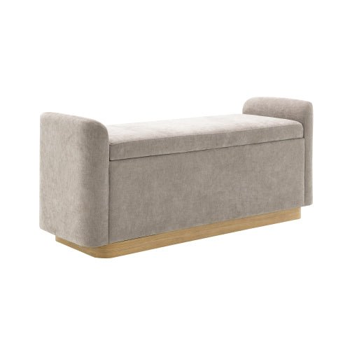 Chenille Storage Ottoman with Faux-Wood Base - Sonkuki