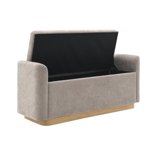 Chenille Storage Ottoman with Faux-Wood Base - Sonkuki