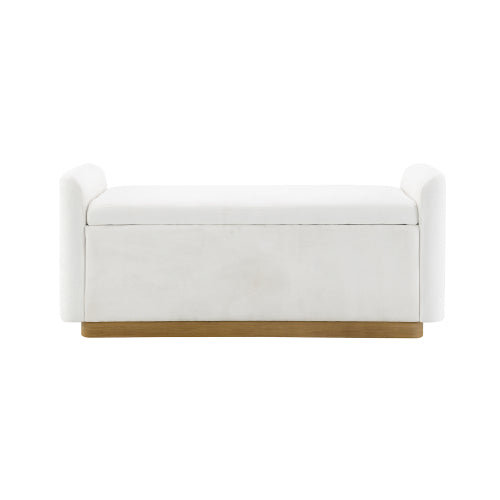 Chenille Storage Ottoman with Faux-Wood Base - product image 9