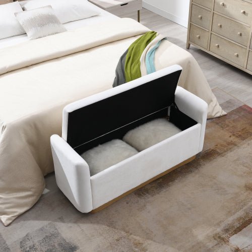 Chenille Storage Ottoman with Faux-Wood Base - Sonkuki