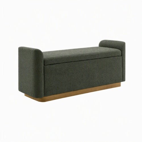 Chenille Storage Ottoman with Faux-Wood Base - Sonkuki