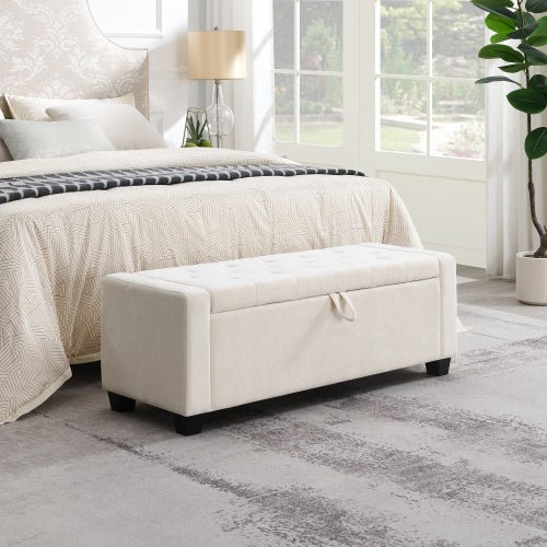 Chenille Storage Ottoman with Pull Handle - Sonkuki