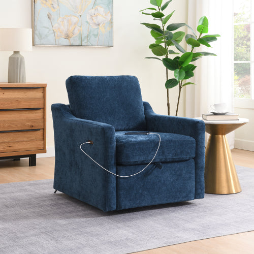 Chenille Swivel Accent Chair with USB Port and Storage - main product image