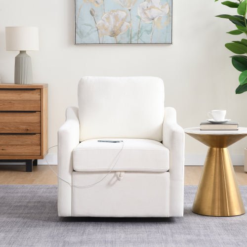 Chenille Swivel Accent Chair with USB Port and Storage - Sonkuki
