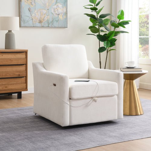 Chenille Swivel Accent Chair with USB Port and Storage - Sonkuki
