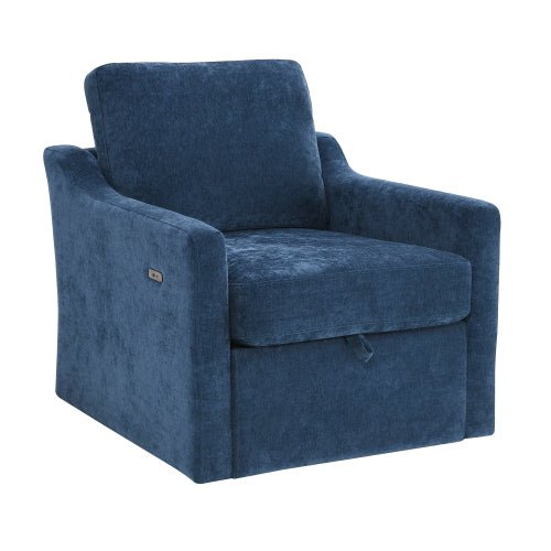 Chenille Swivel Accent Chair with USB Port and Storage - Sonkuki
