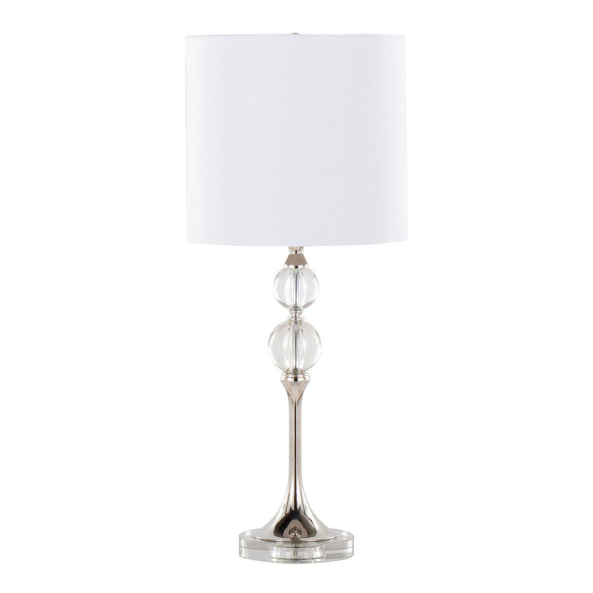Clara 26" Contemporary Crystal Table Lamp in Clear Crystal and Polished Nickel with White Linen Shade from Grandview Gallery by LumiSource - Set of 2 - Sonkuki